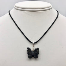 Load image into Gallery viewer, Flutter Carved Hematite Butterfly and Sterling Silver Pendant 509256HMS