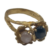 Load image into Gallery viewer, Star Sapphires 14K Yellow Gold Ring |7x5 Oval Stones | Size 7.75 | Black, White|