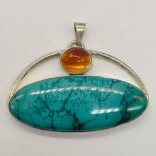 Load image into Gallery viewer, Turquoise Orange Moonstone Sterling Silver Oval Pendant|1 3/4" Long|Orange Fire