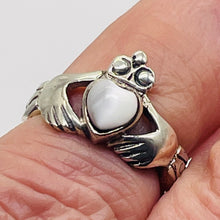 Load image into Gallery viewer, Mother of Pearl Sterling Silver Heart Claddagh Ring | Size 5 | Silver | 1 Ring |