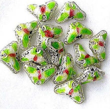 Load image into Gallery viewer, Cloisonne Butterfly Pendant Beads | Green, White | 16x10x6mm | 3 Beads |