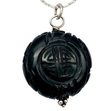 Load image into Gallery viewer, Carved Long Life Obsidian Coin Bead Sterling Silver Pendant