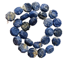 Load image into Gallery viewer, Sodalite Carved Chinese Symbol Coin Beads | 15x8mm| Blue, White| 13 Half Strand|