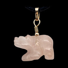 Load image into Gallery viewer, Roar! Hand Carved Natural Rose Quartz Bear 14Kgf Pendant | 13x18x7mm (Bear), 5.5mm (Bail Opening), 1.5" (Long) | Pink