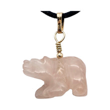 Load image into Gallery viewer, Roar! Hand Carved Natural Rose Quartz Bear 14Kgf Pendant | 13x18x7mm (Bear), 5.5mm (Bail Opening), 1.5" (Long) | Pink