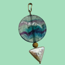 Load image into Gallery viewer, Fluorite, Pearl 14K Gold Filled Pendant | 1 3/4" Long| Purple, Blue | 1 Pendant|