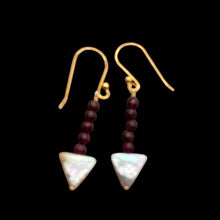 Load image into Gallery viewer, Natural Garnet and Triangle Pearl 14KGF Earrings | 1 1/4 Inch Long |