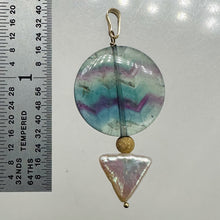 Load image into Gallery viewer, Fluorite, Pearl 14K Gold Filled Pendant | 1 3/4" Long| Purple, Blue | 1 Pendant|