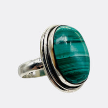 Load image into Gallery viewer, Gemstone Oval Malachite Sterling Silver Ring | Size 7 | Green | 1 Ring |