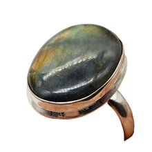 Load image into Gallery viewer, Labradorite Sterling Silver Oval Stone Ring | 8.5 | Blue Orange Flash | 1 Ring |