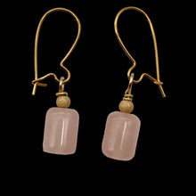 Load image into Gallery viewer, Madagascar Rose Quartz Tube Bead 14k Gold Filled Semi Precious Stone Earrings