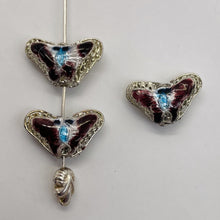 Load image into Gallery viewer, Cloisonne Butterfly Pendant Beads | Purple, Blue, Silver | 16x10x6mm | 3 Beads |