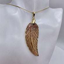 Load image into Gallery viewer, Jasper Carved Gold Trim Leaf Pendant | 3" Long | Beige Mauve | 1 Pendant |