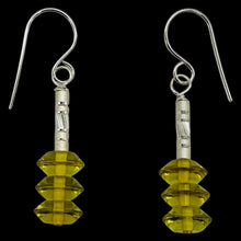 Load image into Gallery viewer, Natural Yellow Green Amber Sterling Silver Dangle Earrings 3 Bead 1.25" Handmade