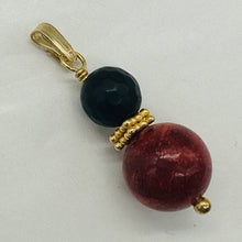 Load image into Gallery viewer, Black Stone Africa Round Bead and Coral 14K Gold Filled Pendant | Black Matte |