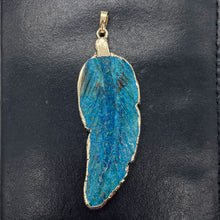 Load image into Gallery viewer, Chrysocolla Carved Gold Trim Leaf Pendant | 3" Long | Green Blue | 1 Pendant |