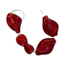 Load image into Gallery viewer, 4 Twist Flame Red Lampwork Glass Silver Foil Beads 9491
