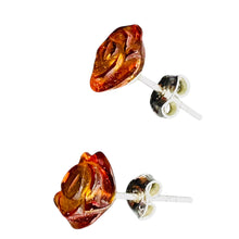 Load image into Gallery viewer, Amber Rose Flower Post Stud Earrings | 9mm | Amber | 1 Pair Earrings |