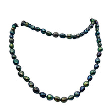Load image into Gallery viewer, Fresh Water Rainbow Pearl Hand-Knotted Necklace |32" Long | Blue Purple Gold |