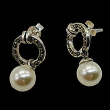 Load image into Gallery viewer, Pearl Marcasite Sterling Silver Post Dangle Earrings | 7mm | White | 1 Pair |
