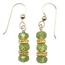 Load image into Gallery viewer, Natural Green Peridot Faceted Rondel 14K Gold Filled Earrings | 1 1/4" Long |