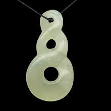 Load image into Gallery viewer, Hand Carved Translucent Serpentine Infinity Pendant with Black Cord 10821Y | 45x23.5x6.5mm | Light Green
