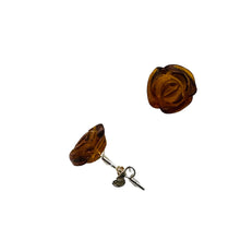 Load image into Gallery viewer, Amber Rose Flower Post Stud Earrings | 9mm | Amber | 1 Pair Earrings |