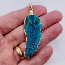 Load image into Gallery viewer, Chrysocolla Carved Gold Trim Leaf Pendant | 3" Long | Green Blue | 1 Pendant |