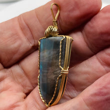 Load image into Gallery viewer, Labradorite Fiery 14K Gold Wire Wrap 35x20mm Stone Pendant | 2 1/4" Long| Green|