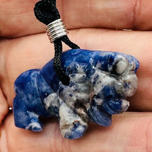 Load image into Gallery viewer, Sodalite Stone Rhinoceros Pendant Necklace| 3/4' Long | Blue, White | 1 Pendant|