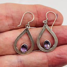 Load image into Gallery viewer, Semi-Precious Natural Amethyst Sterling Silver Drop Earrings | 1 1/2" Long |