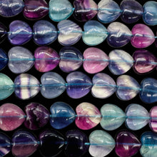 Load image into Gallery viewer, Fluorite Strand Round Heart Beads | 15.5" Long | Blue. Purple. Pink | 35 Beads |