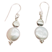 Load image into Gallery viewer, Creamy White Coin Fresh Water Pearl Earrings | 1 1/4" Long | White | 1 Pair |
