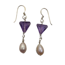 Load image into Gallery viewer, Lilac Triangle Amethyst Pearl Sterling Silver Earrings | 1 Inch Long | 1 Pair |