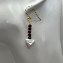 Load image into Gallery viewer, Natural Garnet and Triangle Pearl 14KGF Earrings | 1 1/4 Inch Long |