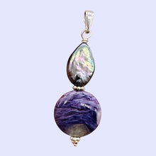 Load image into Gallery viewer, Charoite, Fresh Water Pearl Sterling Silver Pendant | Lavender | 1 3/4" Long |
