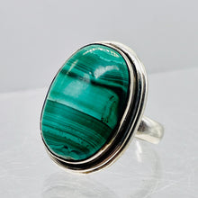 Load image into Gallery viewer, Gemstone Oval Malachite Sterling Silver Ring | Size 7 | Green | 1 Ring |