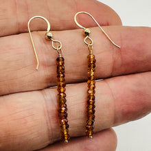 Load image into Gallery viewer, Sapphire Faceted Rondelle 14K Gold Filled Earrings| Pumpkin Orange| 1 1/2" Long|