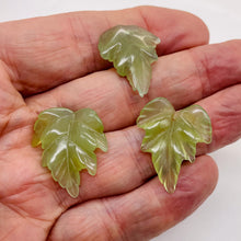 Load image into Gallery viewer, Carved Serpentine New Jade Leaf Bead Set | 23x22x4 to 28x27x4mm | 3 Beads |