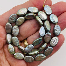 Load image into Gallery viewer, Platinum Green Oval Coin Pearl Strand 109948