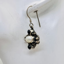 Load image into Gallery viewer, Garnet Fresh Water Pearl Sterling Silver Earrings | 1 1/4" Long | Red White |