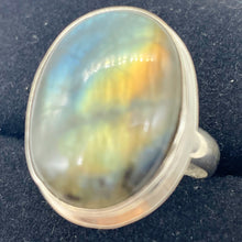 Load image into Gallery viewer, Labradorite Sterling Silver Oval Stone Ring | 8.5 | Blue Orange Flash | 1 Ring |