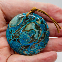Load image into Gallery viewer, Chrysocolla Carved Pendant Bead | Coin | 2x3/8" | Green Blue | 1 Bead |