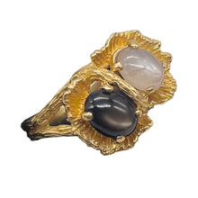 Load image into Gallery viewer, Star Sapphires 14K Yellow Gold Ring |7x5 Oval Stones | Size 7.75 | Black, White|