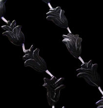 Load image into Gallery viewer, Hand Carved Black Obsidian Flower Bead 8 inch Strand 10192HS