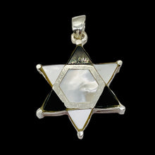 Load image into Gallery viewer, Mother of Pearl and Onyx Sterling Silver Pendant Kagome Shatkona |1 1/4" Long |