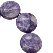 Load image into Gallery viewer, Three Beads of Rare Purple Charoite 16x6mm Coin Beads 10254