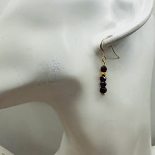 Load image into Gallery viewer, Merlot Mozambique Garnet Faceted Beads Yellow Gold Earrings | 1 1/4" Dangle |