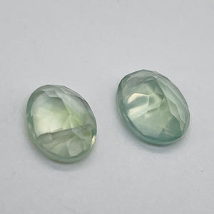 Prehnite Faceted Oval Cabochons | 8x7x4mm | Pale Green | 2 Cabs |
