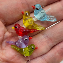 Load image into Gallery viewer, Lampwork Glass Birds | Blue, Yellow, Red, Green, Purple | 25x12x8mm | 5 Beads |